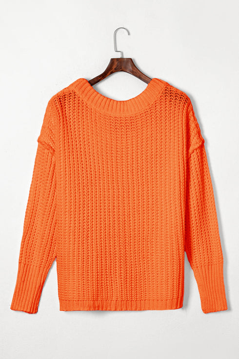 Ribbed Knit Round Neck Slouchy Chunky Sweater