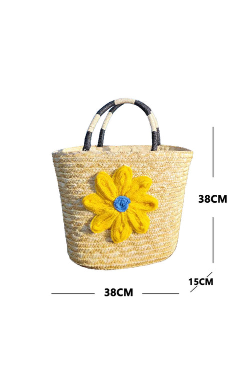 Dimensional Crochet Flower Boho Woven Shoulder Bag