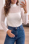 Textured Sheer Lace High Neck Long Sleeve Top