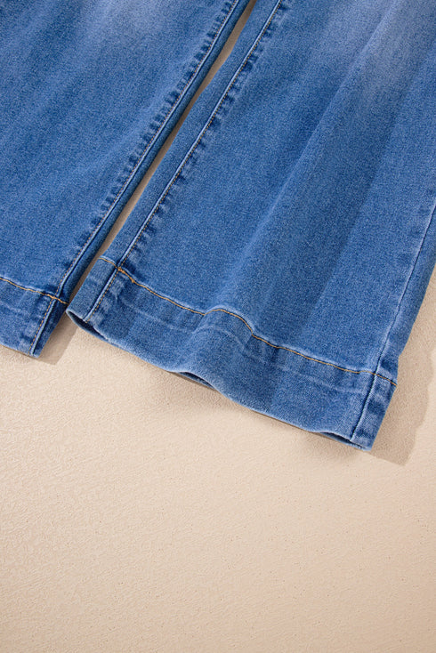 Cropped High Rise Wide Leg Stretch Denim Jeans