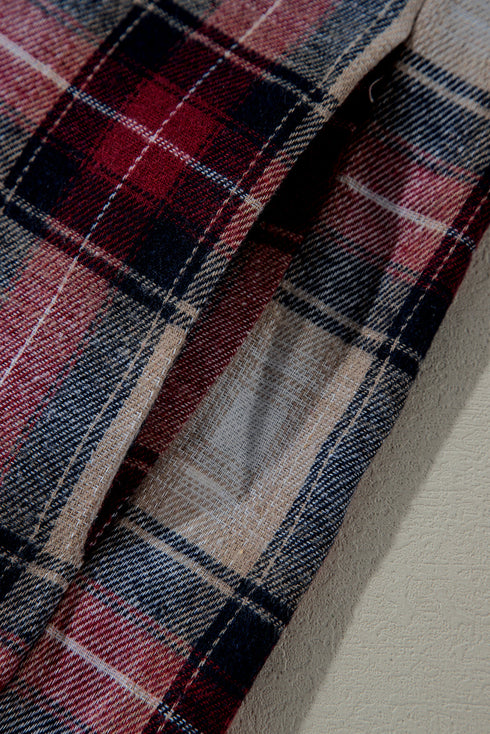 Plaid Print Chest Pocket Button Down Hooded Shacket