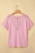 Lace Splicing Button Cutout V Neck Waffle Knit Blouse