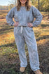 Abstract Botanical Print Pullover Drawstring Loungewear Set