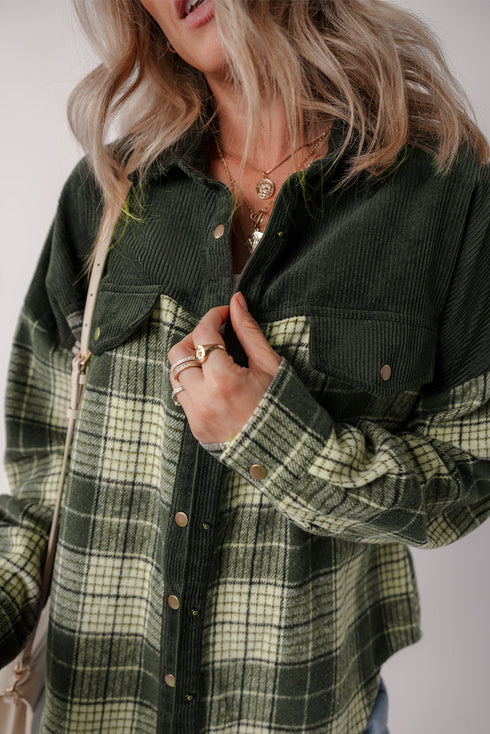 Mixed Patchwork Snap Button Casual Plaid Shacket