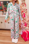 Christmas Berries Plant Print Satin Wide Leg Sleepwear Set
