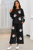 Sequined Santa Claus Print Textured Pants Graphic Set