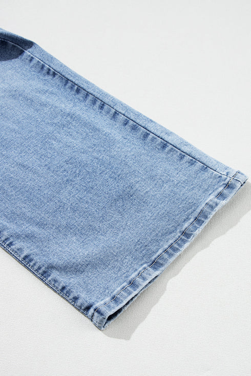 Chic High Rise Distressed Wide Leg Denim Jeans