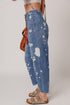 Distressed Splatter Paint Rope Waist Cropped Straight Leg Jeans