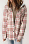 Distressed Plaid Flap Pocket Hooded Raw Hem Shacket