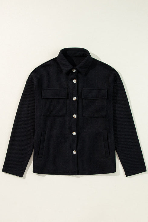 Casual Textured Corduroy Long Sleeve Button Down Jacket