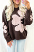 Floral Knit Round Neck Dropped Shoulder Sweater