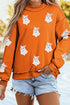 Sequin Ghost Graphic Exposed Seam Mock Neck Pullover Sweatshirt