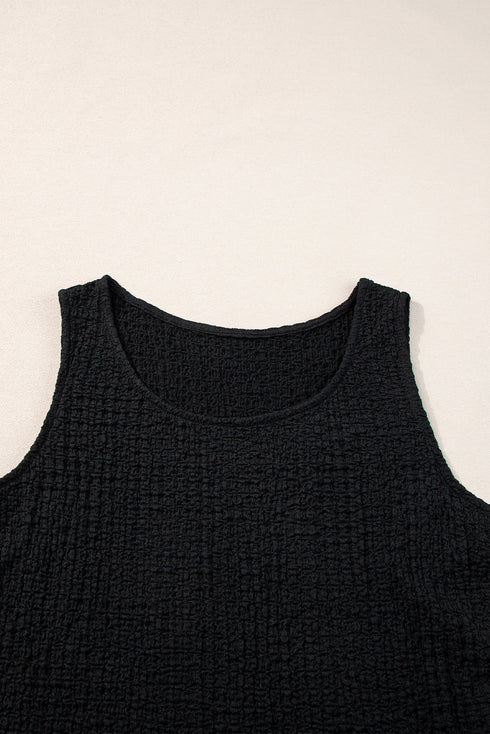 Textured Crinkle U Neck Tank Wide Leg Pant Sets