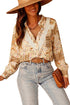 Floral Lace Trim Button Down Long Sleeve Blouse