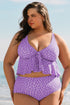 Polka Dot Ruffled Knotted V Neck Tankini Swimwear