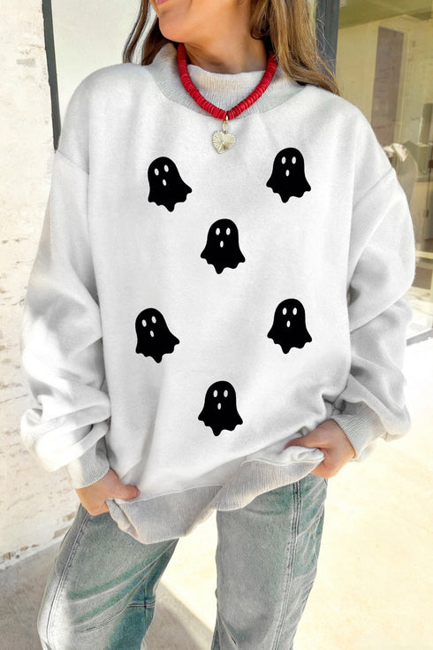 Reversible Boo Slogan Ghost Print Mock Neck Sweatshirt