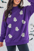 Sequined Ghost Print Mock Neck Spooky Graphic Sweatshirt