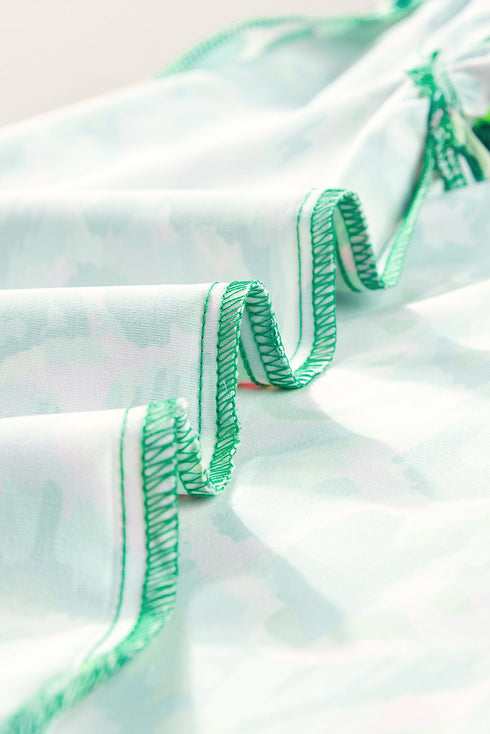 Abstract Print Ruffle Flutter Sleeve Tie Neck Blouse