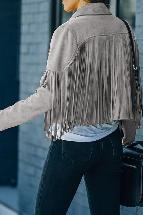 Cropped Faux Suede Western Fringe Tassel Jacket