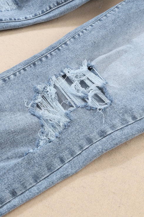 Distressed Frayed Slim Fit High Waist Denim Jeans