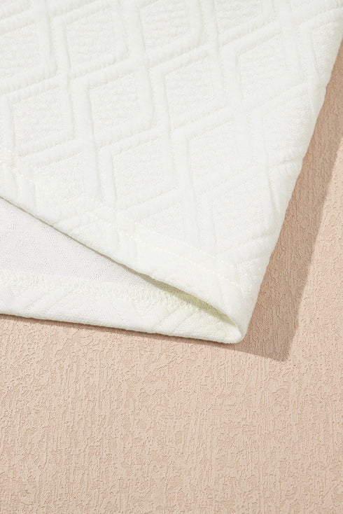 Textured Contrast Trim Puff Sleeve Quarter Zip Mini Dress