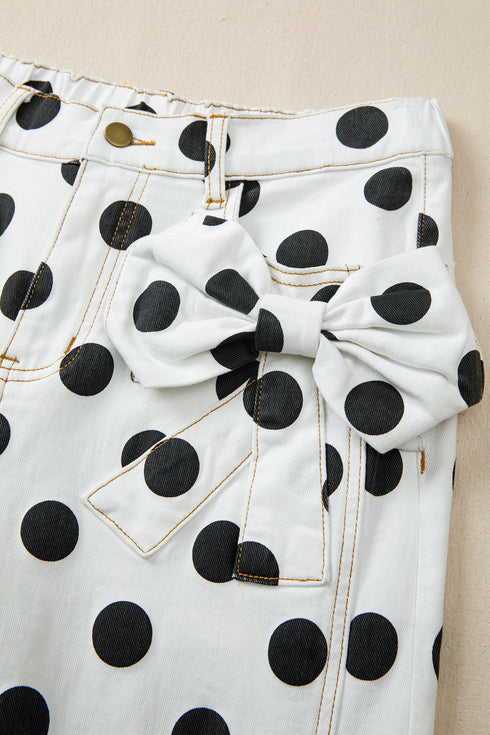 Polka Dot Print Bow Detail Pocketed Denim Jeans
