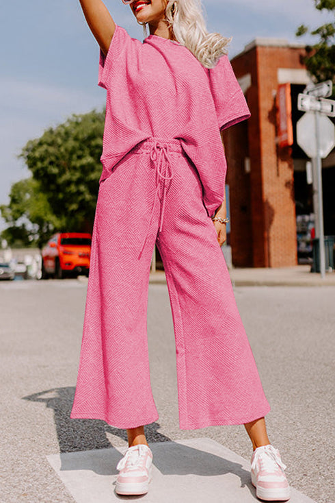 Textured Solid Loose Fit Wide Leg Pant Set