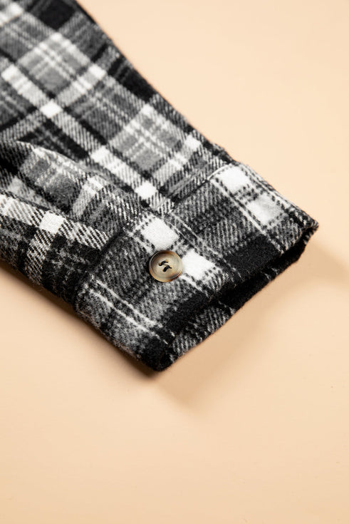 Plaid V Neck Long Sleeve Shift Shirt Jacket