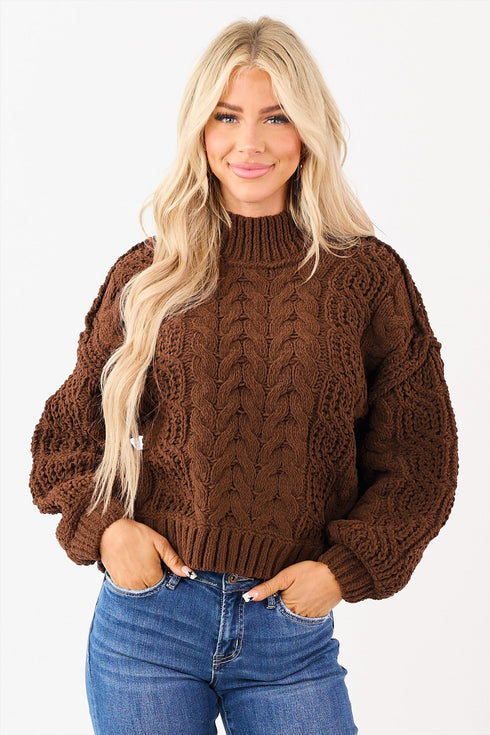Cable Knit High Neck Loose Pullover Sweater