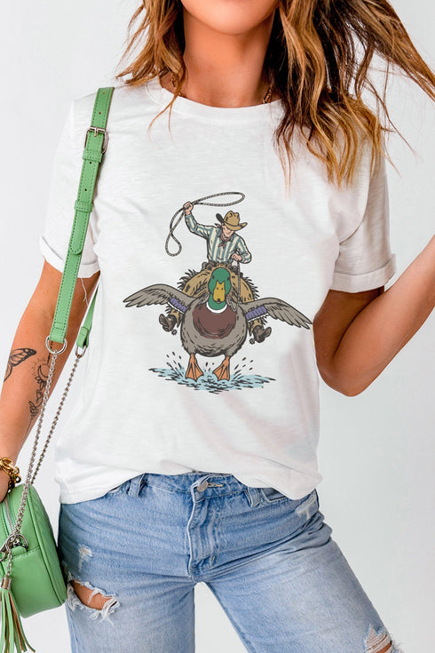 Western Duck Print Graphic Novelty Statement Tee