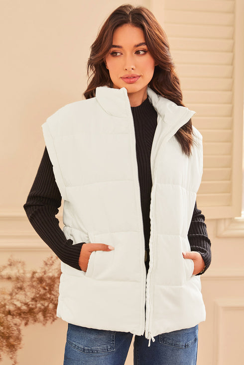 Solid Casual Oversized Stand Neck Puffer Vest