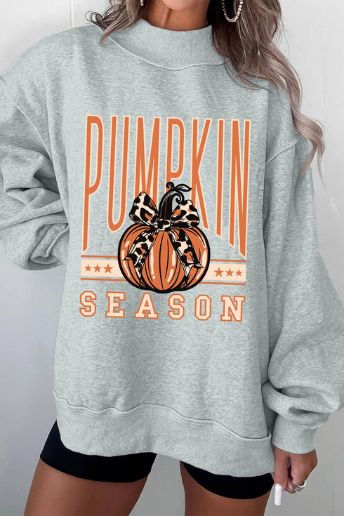 Oversize Pumpkin Print Mock Neck Graphic Sweatshirt