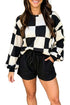 Checkerboard Plaid Long Sleeve Two Piece Short Set