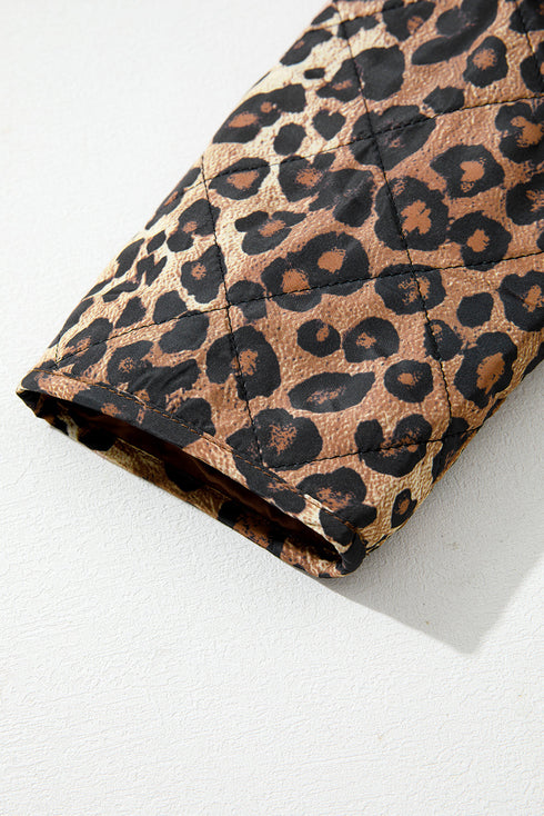 Exclusive All Over Leopard Print Quilted Tie Front Jacket