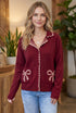 Bow Pocket Collared Long Sleeve Knit Cardigan