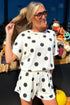 Polka Dot Print Loose Tee Drawstring Waist Short Sets