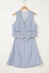 Striped Buttoned Waistcoat A Line Mini Skirt Two Piece Dress