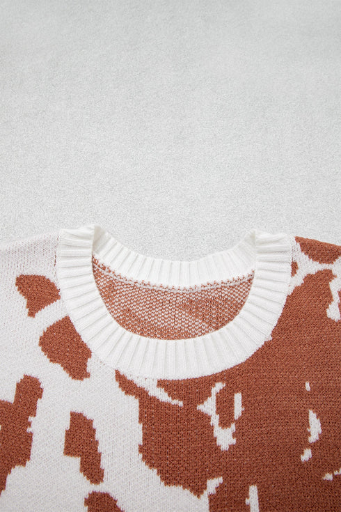 Abstract Print Drop Shoulder Long Sleeve Round Neck Sweater