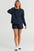 Textured Long Sleeve Top And Drawstring Lounge Short Sets