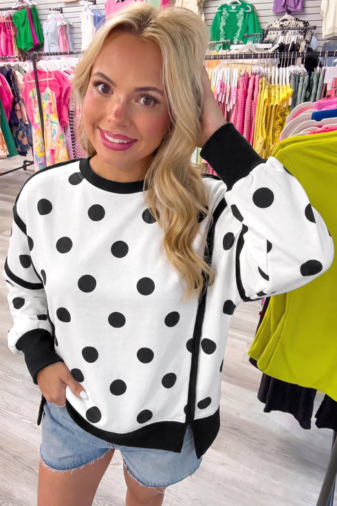 Polka Dot Patchwork Round Neck Baggy Sweatshirt