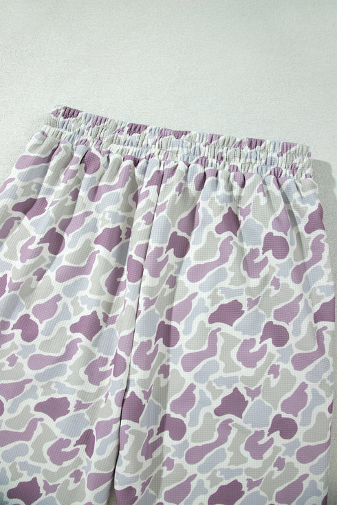 Camo Print Drawstring Waist Loose Fit Full Length Pants