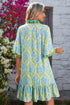 Botanical Floral Print Frilled Trim V Neck Button Front Dress