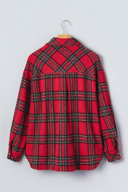 Pure Polyester Plaid Pattern Button Front Shacket