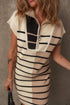 Striped Ribbed Knit Half Zip Mini Dress