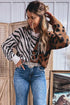 Western Leopard Zebra Print Round Neck Long Sleeve Sweater