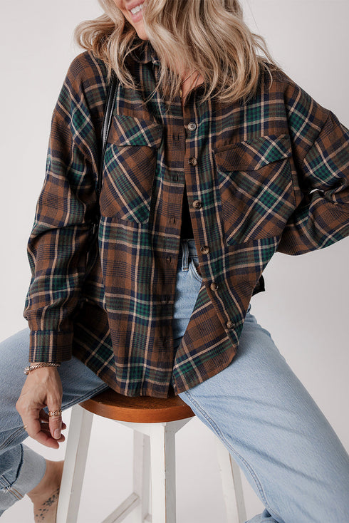 Western Plaid Print Buttoned Chest Pocket Shacket