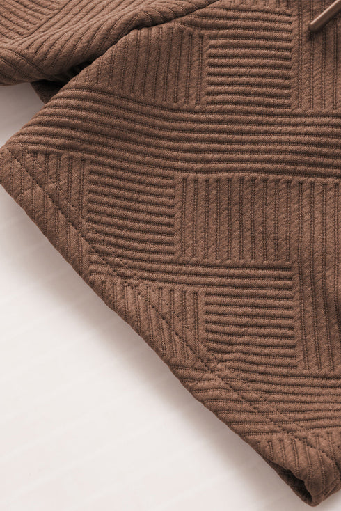 Textured Long Sleeve Top And Drawstring Lounge Short Sets