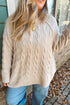 Oversized Cable Knit Long Sleeve Round Neck Tunic Length Sweater