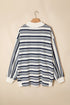 Striped Ribbed Stand Neck Long Sleeve Shift Sweatshirt