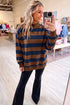Stripe Print Mock Neck Relaxed Silhouette Sweatshirt